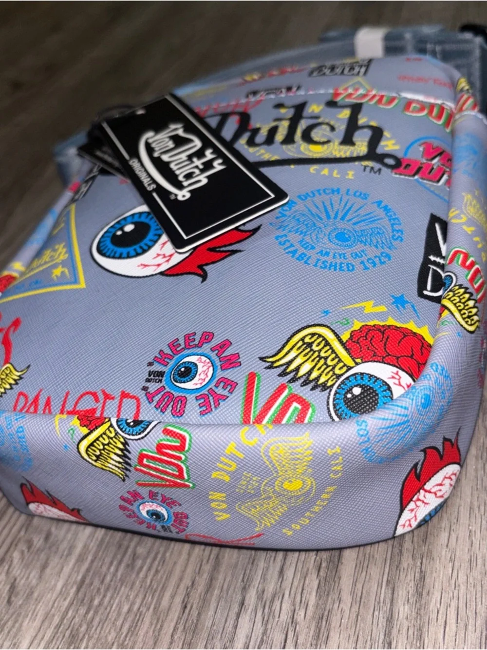 Von Dutch Crossbody Bag Grey All Over Print Y2K Streetwear Shoulder Bag NWT